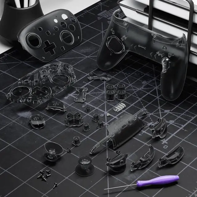 Alt view image 4 of 7 - DIY Replacement Full Set Shell Buttons for Nintendo Switch 2 Pro Controller, Custom Faceplate Rear Bottom Cover with Thumbsticks ABXY Dpad ZLZR Buttons for Switch 2 Pro - Clear Slate Black @