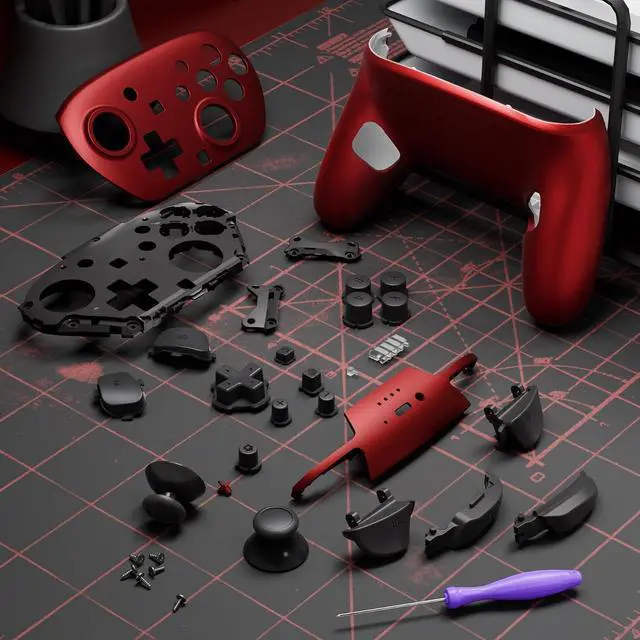 Alt view image 4 of 7 - DIY Replacement Full Set Shell Buttons for Nintendo Switch 2 Pro Controller, Custom Faceplate Rear Bottom Cover with Thumbsticks ABXY Dpad ZLZR Buttons for Switch 2 Pro - Scarlet Red @