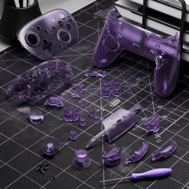 Alt view image 4 of 7 - DIY Replacement Full Set Shell Buttons for Nintendo Switch 2 Pro Controller, Custom Faceplate Rear Bottom Cover with Thumbsticks ABXY Dpad ZLZR for Switch 2 Pro - Clear Atomic Purple @