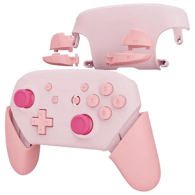 Alt view image 5 of 7 - Replacement Full Set Shell Button for Nintendo Switch Pro Controller, Cherry Blossoms Pink & Puffy Pink Faceplate Backplate Handles for Switch Pro Controller @