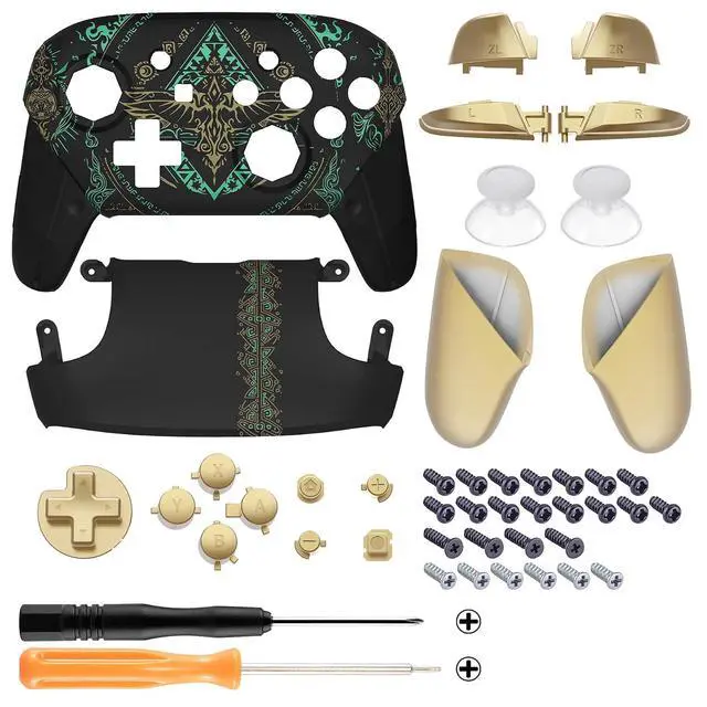 Alt view image 2 of 7 - Faceplate Backplate Handles Cover, Glow in Dark - Totem of Kingdom Black Octagonal Gated Sticks Design DIY Replacement Grip Housing Shell for Nintendo Switch Pro Controller - No Controller @