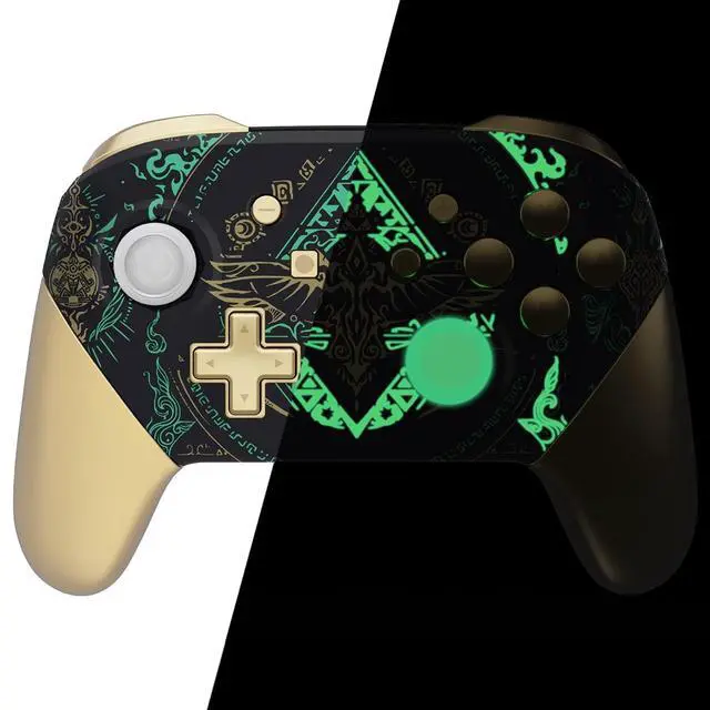 Alt view image 3 of 7 - Faceplate Backplate Handles Cover, Glow in Dark - Totem of Kingdom Black Octagonal Gated Sticks Design DIY Replacement Grip Housing Shell for Nintendo Switch Pro Controller - No Controller @