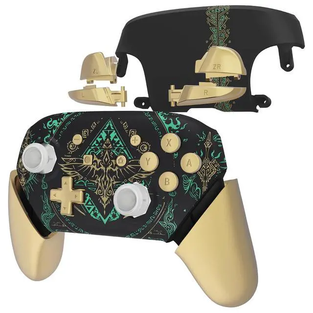 Alt view image 4 of 7 - Faceplate Backplate Handles Cover, Glow in Dark - Totem of Kingdom Black Octagonal Gated Sticks Design DIY Replacement Grip Housing Shell for Nintendo Switch Pro Controller - No Controller @