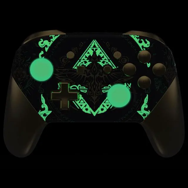 Alt view image 7 of 7 - Faceplate Backplate Handles Cover, Glow in Dark - Totem of Kingdom Black Octagonal Gated Sticks Design DIY Replacement Grip Housing Shell for Nintendo Switch Pro Controller - No Controller @