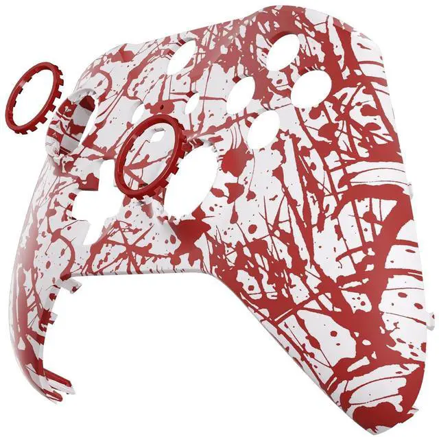 Alt view image 6 of 7 - Blood Patterned Faceplate Cover, Soft Touch Front Housing Shell Case Replacement Kit for Xbox One Elite Series 2, Xbox Elite 2 Core Controller Model 1797 - Accent Rings Included @