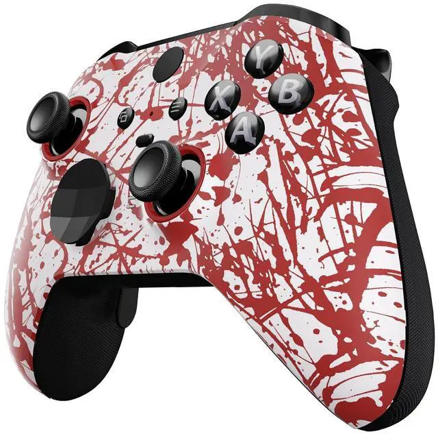 Alt view image 5 of 7 - Blood Patterned Faceplate Cover, Soft Touch Front Housing Shell Case Replacement Kit for Xbox One Elite Series 2, Xbox Elite 2 Core Controller Model 1797 - Accent Rings Included @