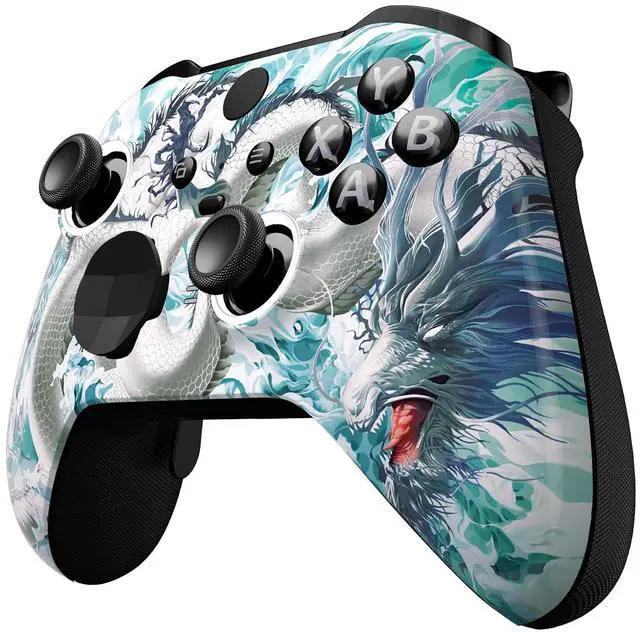 Alt view image 5 of 7 - Jade Dragon-Cloud Dominator Replacement Faceplate for Xbox One Elite Controller Series 2 (Model 1797), Soft Touch Front Housing Shell & Accent Rings for Xbox Elite Series 2 Core Controller @