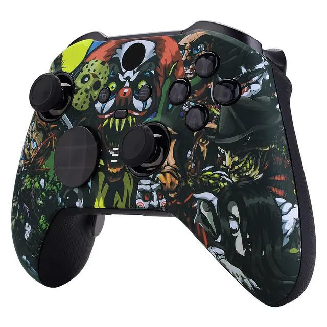Alt view image 5 of 7 - Scary Party Patterned Faceplate Cover, Soft Touch Front Housing Shell Case Replacement Kit for Xbox One Elite Series 2, Xbox Elite 2 Core Controller Model 1797 - Accent Rings Included @