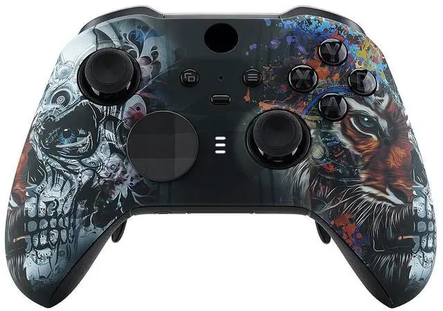 Main image of Tiger Skull Patterned Faceplate Cover, Soft Touch Front Housing Shell Case Replacement Kit for Xbox One Elite Series 2, Xbox Elite 2 Core Controller Model 1797 - Accent Rings Included @