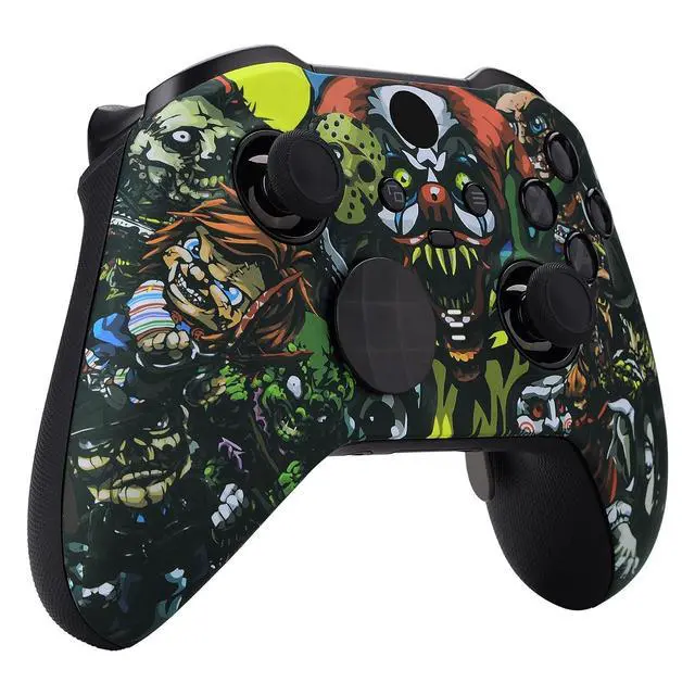 Alt view image 6 of 7 - Scary Party Patterned Faceplate Cover, Soft Touch Front Housing Shell Case Replacement Kit for Xbox One Elite Series 2, Xbox Elite 2 Core Controller Model 1797 - Accent Rings Included @