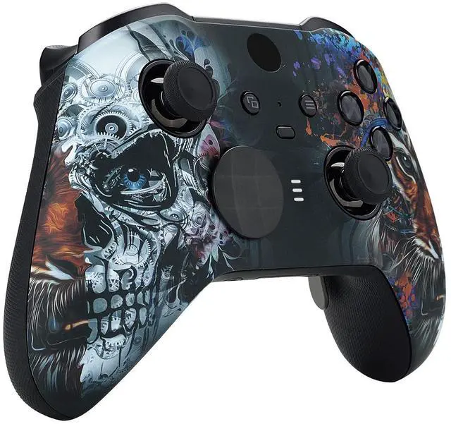 Alt view image 6 of 7 - Tiger Skull Patterned Faceplate Cover, Soft Touch Front Housing Shell Case Replacement Kit for Xbox One Elite Series 2, Xbox Elite 2 Core Controller Model 1797 - Accent Rings Included @