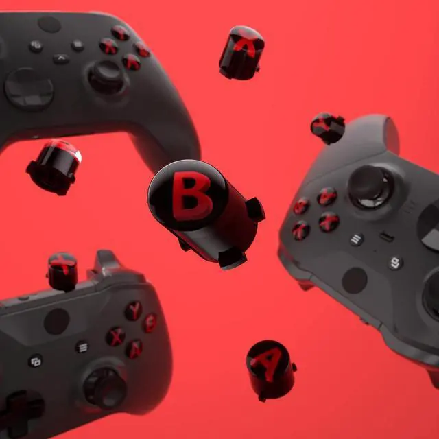 Alt view image 5 of 7 - ABXY Buttons for Xbox Series X & S Controller, Three-Tone Black & Clear with Carmine Red Classic Symbols Replacement Action Buttons for Xbox One S/X, Elite Series 2 & 1 Wireless Controller @