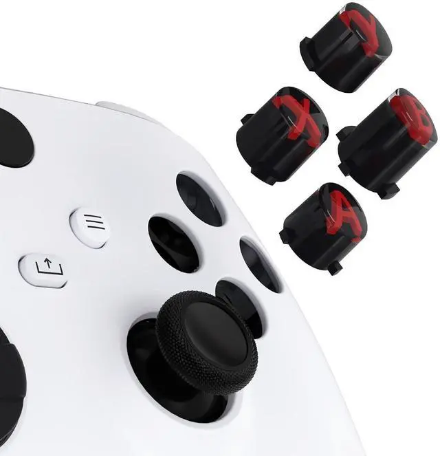 Main image of ABXY Buttons for Xbox Series X & S Controller, Three-Tone Black & Clear with Carmine Red Classic Symbols Replacement Action Buttons for Xbox One S/X, Elite Series 2 & 1 Wireless Controller @