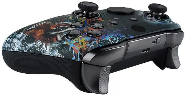 Alt view image 7 of 7 - Tiger Skull Patterned Faceplate Cover, Soft Touch Front Housing Shell Case Replacement Kit for Xbox One Elite Series 2, Xbox Elite 2 Core Controller Model 1797 - Accent Rings Included @