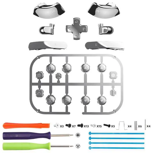 Alt view image 2 of 7 - DIY Replacement Full Set Buttons for Joycon 2, Custom ABXY Direction Keys Dpad + - C Home Capture Release L R ZR ZL Trigger Buttons for Nintendo Switch 2 Controller - Chrome Silver @