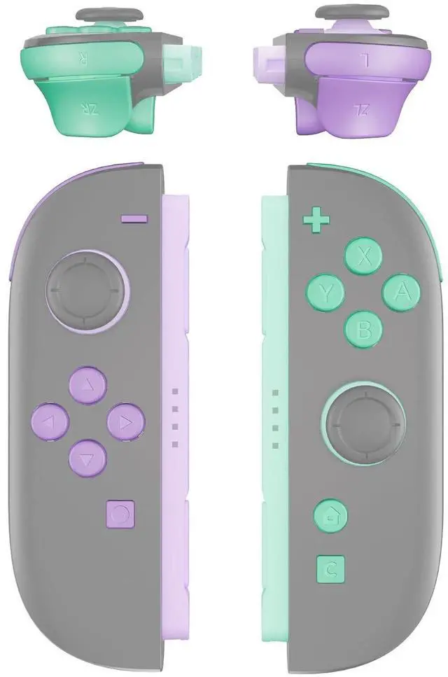 Main image of DIY Replacement Full Set Buttons for Joycon 2, Custom ABXY Direction Keys Dpad + - C Home Capture Release L R ZR ZL Trigger Buttons for Nintendo Switch 2 Controller - Purple & Green @