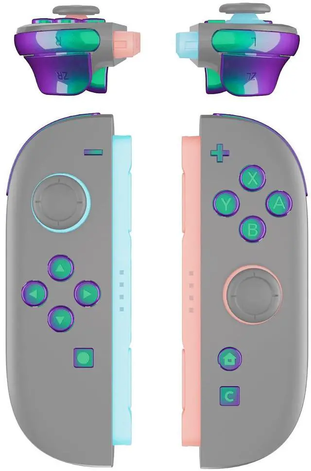 Main image of DIY Replacement Full Set Buttons for Joycon 2, Custom ABXY Direction Keys Dpad + - C Home Capture Release L R ZR ZL Trigger Buttons for Nintendo Switch 2 Controller- Chameleon Green Purple @