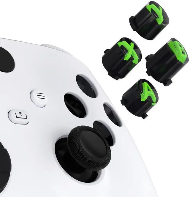 Main image of ABXY Buttons for Xbox Series X & S Controller, Three-Tone Black & Clear with Green Classic Symbols Action Keys Replacement Buttons for Xbox One S/X, Elite Series 2 & 1 Wireless Controller @