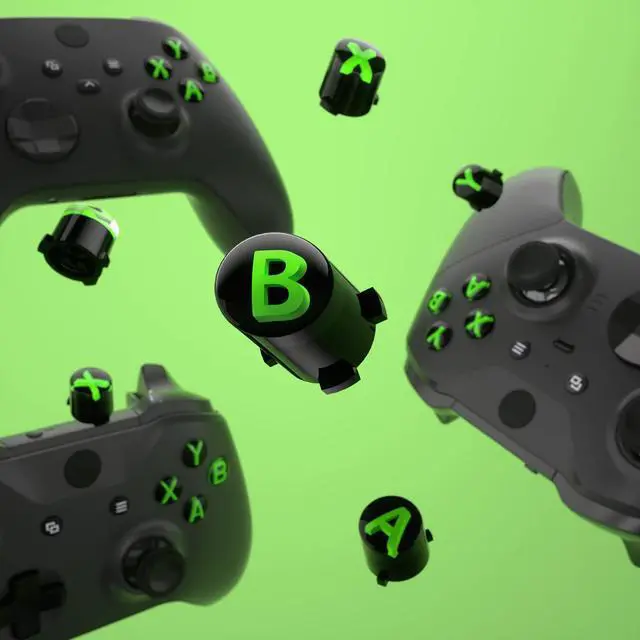 Alt view image 5 of 7 - ABXY Buttons for Xbox Series X & S Controller, Three-Tone Black & Clear with Green Classic Symbols Action Keys Replacement Buttons for Xbox One S/X, Elite Series 2 & 1 Wireless Controller @