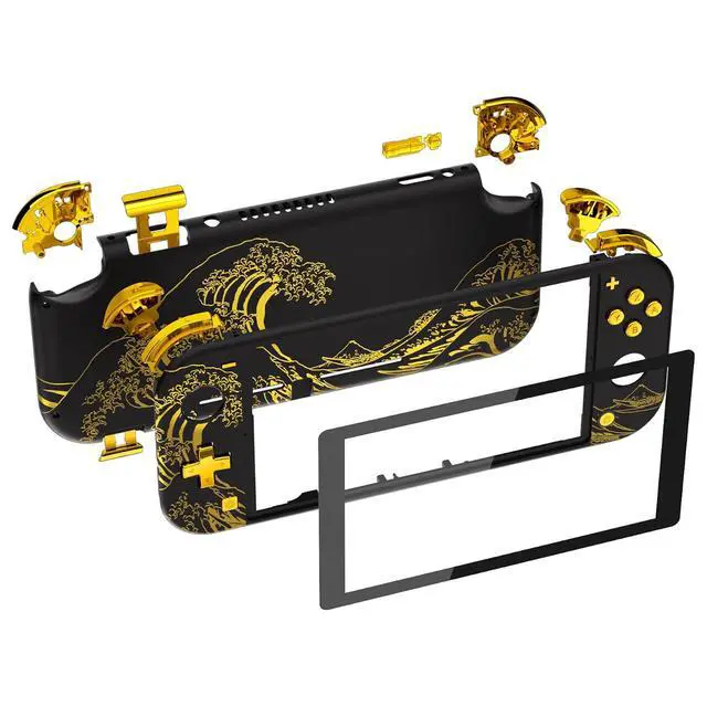 Alt view image 2 of 7 - DIY Replacement Shell for Nintendo Switch Lite, The Great Golden Wave Off Kanagawa - Black NSL Handheld Controller Housing w/Screen Protector, Custom Case Cover for Nintendo Switch Lite @