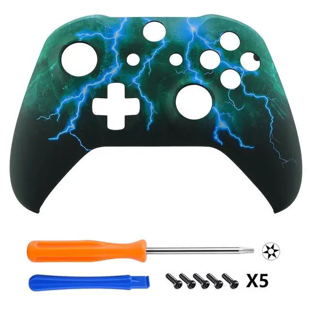 Alt view image 3 of 7 - Green Storm Thunder Patterned Front Housing Shell Case for Xbox One S/X Controller, Soft Touch Replacement Faceplate Cover for Wireless Controller (Model 1708) @
