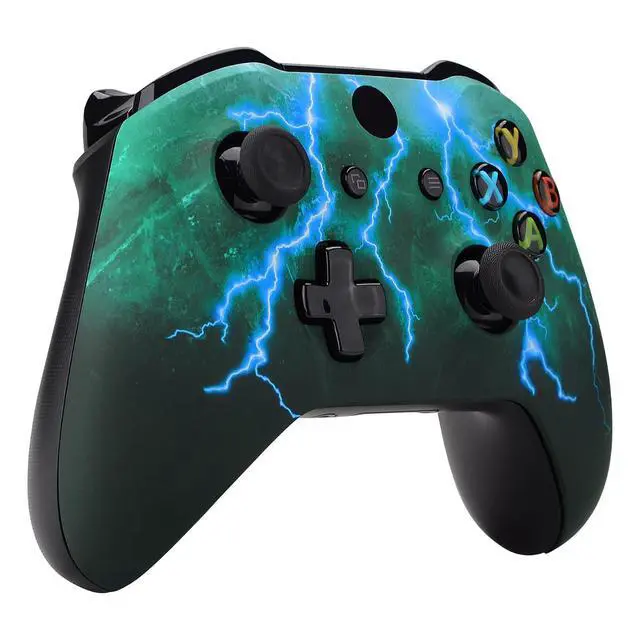 Alt view image 4 of 7 - Green Storm Thunder Patterned Front Housing Shell Case for Xbox One S/X Controller, Soft Touch Replacement Faceplate Cover for Wireless Controller (Model 1708) @