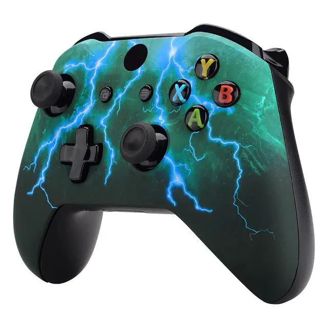 Alt view image 5 of 7 - Green Storm Thunder Patterned Front Housing Shell Case for Xbox One S/X Controller, Soft Touch Replacement Faceplate Cover for Wireless Controller (Model 1708) @