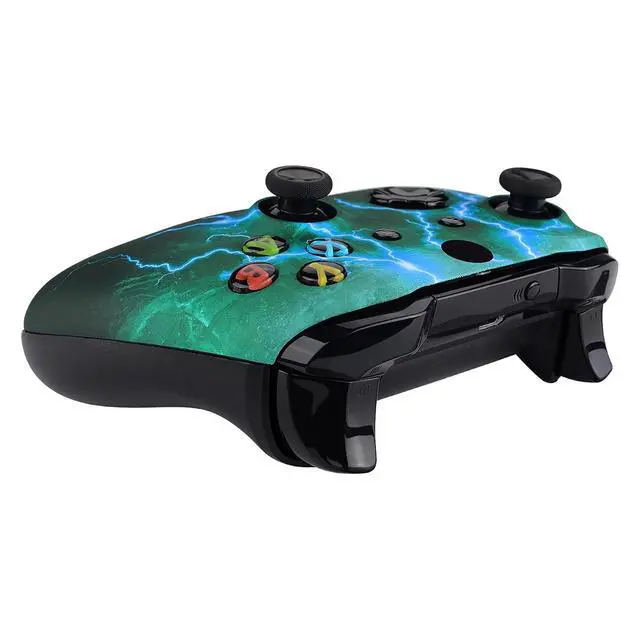Alt view image 6 of 7 - Green Storm Thunder Patterned Front Housing Shell Case for Xbox One S/X Controller, Soft Touch Replacement Faceplate Cover for Wireless Controller (Model 1708) @