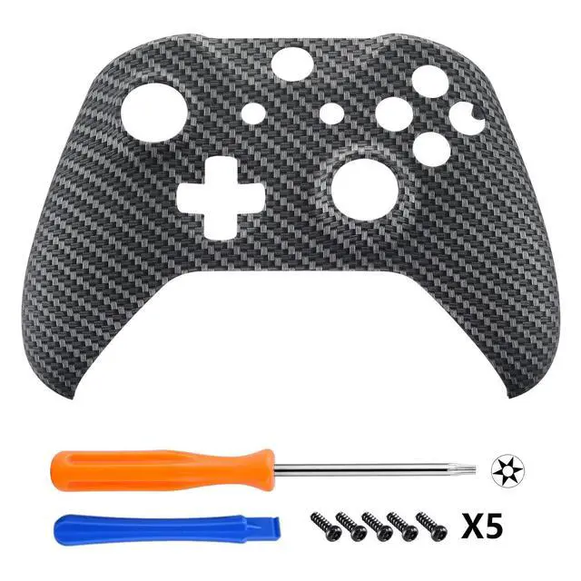Alt view image 3 of 7 - Black Silver Carbon Fiber Faceplate Cover for Xbox One Wireless Controller 1708, Soft Touch Custom Front Housing Shell Case for Xbox One X & One S Controller @