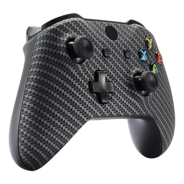 Alt view image 4 of 7 - Black Silver Carbon Fiber Faceplate Cover for Xbox One Wireless Controller 1708, Soft Touch Custom Front Housing Shell Case for Xbox One X & One S Controller @