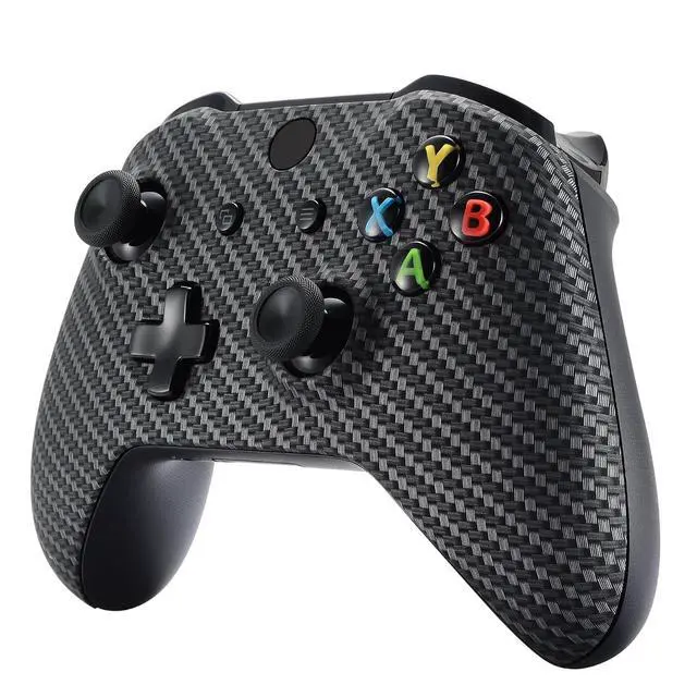 Alt view image 5 of 7 - Black Silver Carbon Fiber Faceplate Cover for Xbox One Wireless Controller 1708, Soft Touch Custom Front Housing Shell Case for Xbox One X & One S Controller @