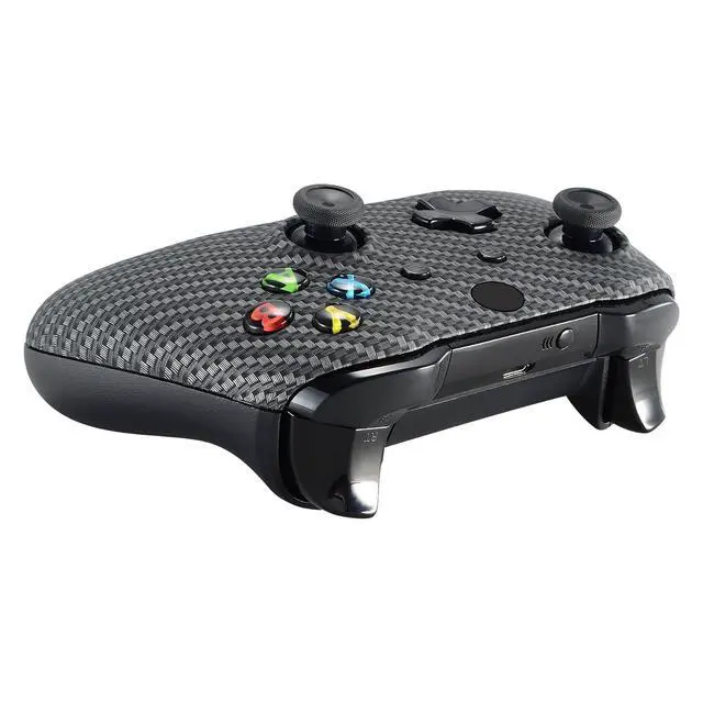 Alt view image 6 of 7 - Black Silver Carbon Fiber Faceplate Cover for Xbox One Wireless Controller 1708, Soft Touch Custom Front Housing Shell Case for Xbox One X & One S Controller @