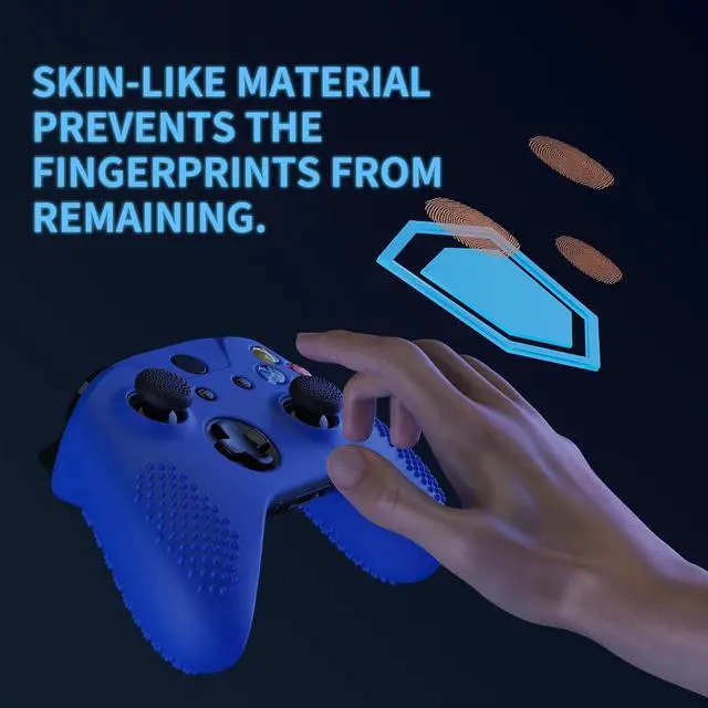 Alt view image 6 of 7 - PlayVital Soft Anti-Slip Dark Blue Silicone Controller Cover Skins and Black Thumb Grips Caps Protective Case for Xbox One X S Controller - Controller Without @