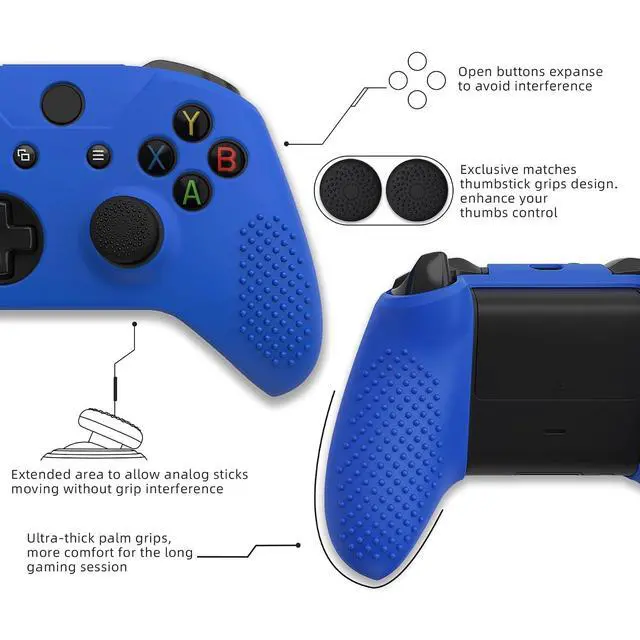 Alt view image 2 of 7 - PlayVital Soft Anti-Slip Dark Blue Silicone Controller Cover Skins and Black Thumb Grips Caps Protective Case for Xbox One X S Controller - Controller Without @