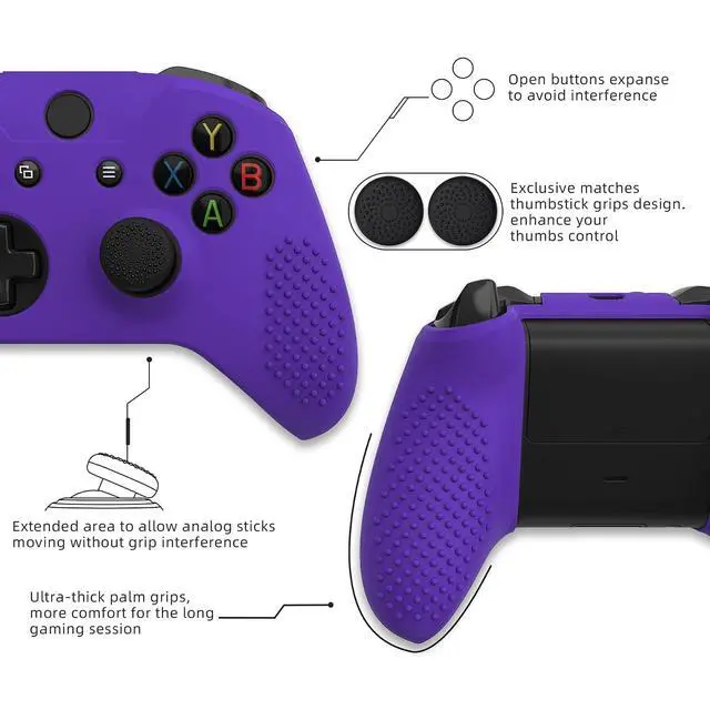 Alt view image 2 of 7 - PlayVital Soft Anti-Slip Purple Silicone Controller Cover Skins for Xbox One X/S Controller - Thumb Grips Caps Protective Case NOT Included @