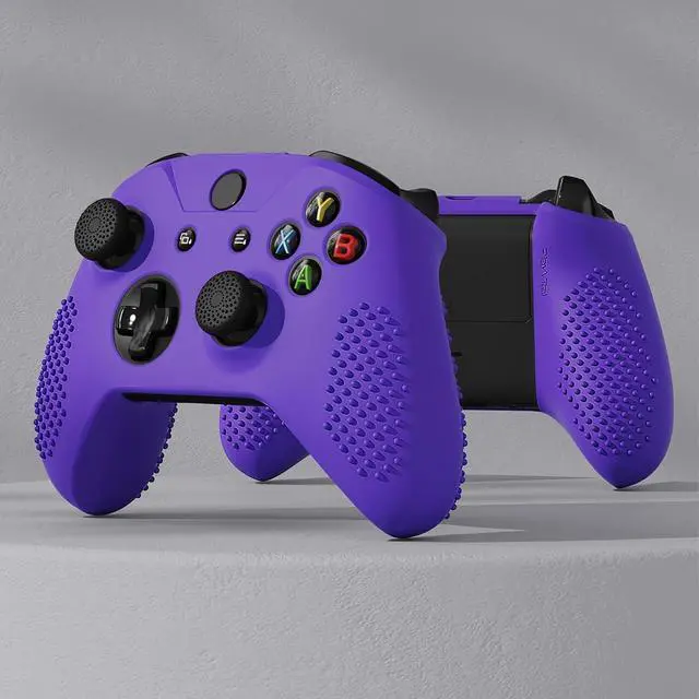 Alt view image 5 of 7 - PlayVital Soft Anti-Slip Purple Silicone Controller Cover Skins for Xbox One X/S Controller - Thumb Grips Caps Protective Case NOT Included @