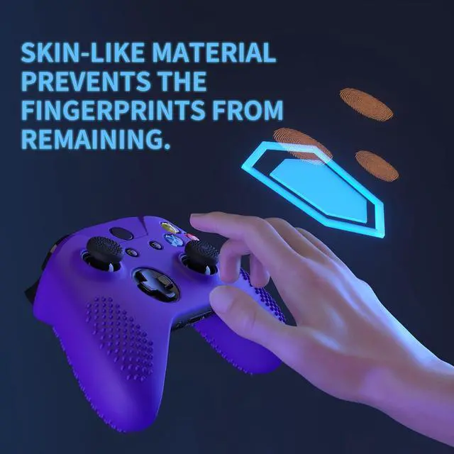 Alt view image 6 of 7 - PlayVital Soft Anti-Slip Purple Silicone Controller Cover Skins for Xbox One X/S Controller - Thumb Grips Caps Protective Case NOT Included @