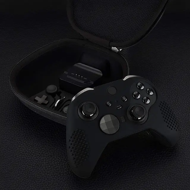 Alt view image 3 of 7 - PlayVital Black Soft Anti-Slip Silicone Cover Skins, Controller Protective Case for New Xbox One Elite Series 2, Xbox Elite 2 Core with Thumb Grips Analog Caps @