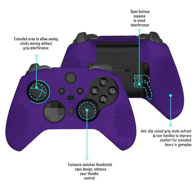 Alt view image 2 of 7 - PlayVital Purple Soft Anti-Slip Silicone Cover Skins for Xbox One Elite Controller Series 2, Custom Protective Case for Xbox Elite Series 2 Core Controller with Thumb Grips @