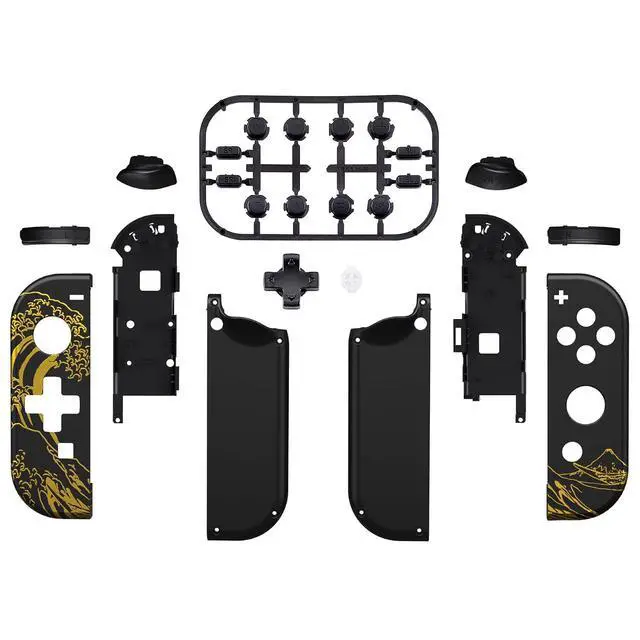 Alt view image 2 of 7 - The Great Golden Wave Off Kanagawa - Black Joycon Handheld Controller Housing (D-Pad Version) w/Full Buttons, Replacement Shell Case for Nintendo Switch & OLED Joy-Con Console Without @