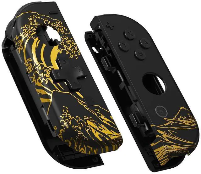 Main image of The Great Golden Wave Off Kanagawa - Black Joycon Handheld Controller Housing (D-Pad Version) w/Full Buttons, Replacement Shell Case for Nintendo Switch & OLED Joy-Con Console Without @