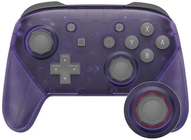 Main image of Clear Atomic Purple Octagonal Gated Sticks Faceplate Backplate Handles, DIY Replacement Grip Housing Shell Cover for Nintendo Switch Pro Controller- Controller NOT Included @