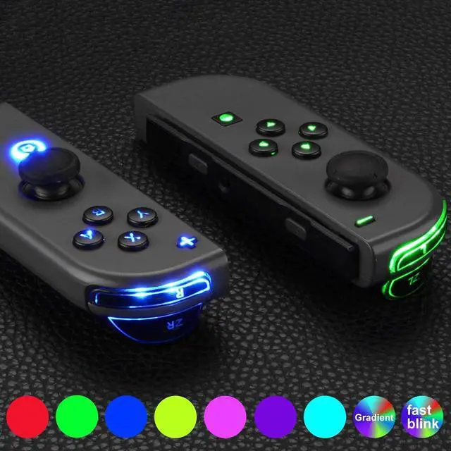 Alt view image 4 of 7 - 7 Colors 9 Modes NS Joycon DFS LED Kit, Multi-Colors Luminated Black Classical Symbols ABXY Trigger Face Buttons for Nintendo Switch & Switch OLED Model Joy-Con - Joycon NOT Included @
