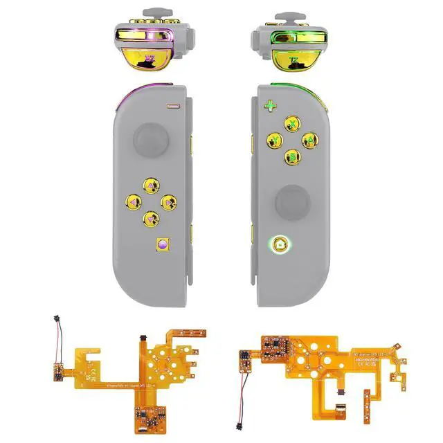 Main image of 7 Colors 9 Modes NS Joycon DFS LED Kit, Multi-Colors Luminated Chrome Gold Classical Symbols ABXY Trigger Face Buttons for Nintendo Switch & Switch OLED Model Joycon - Joycon NOT Included @