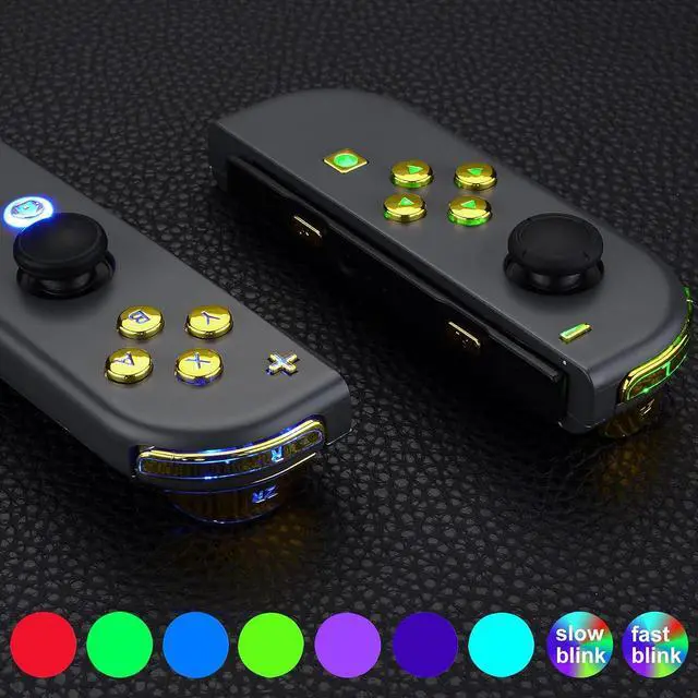 Alt view image 4 of 7 - 7 Colors 9 Modes NS Joycon DFS LED Kit, Multi-Colors Luminated Chrome Gold Classical Symbols ABXY Trigger Face Buttons for Nintendo Switch & Switch OLED Model Joycon - Joycon NOT Included @