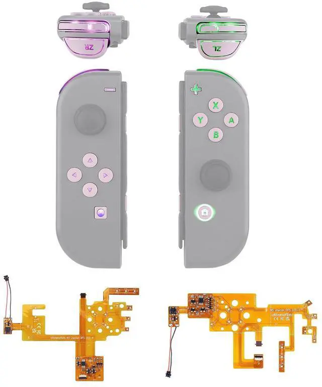 Main image of 7 Colors 9 Modes NS Joycon DFS LED Kit, Multi-Colors Luminated Cherry Blossoms Pink Classical Symbols ABXY Trigger Face Buttons for Nintendo Switch & Switch OLED Model JoyCon @