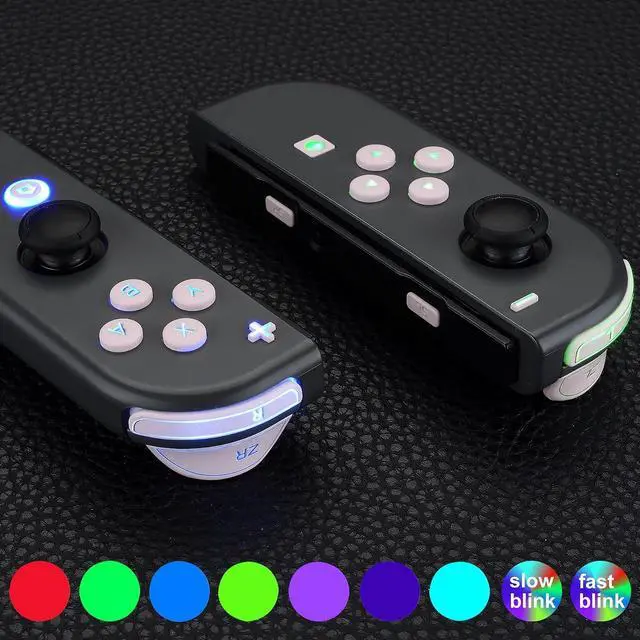 Alt view image 4 of 7 - 7 Colors 9 Modes NS Joycon DFS LED Kit, Multi-Colors Luminated Cherry Blossoms Pink Classical Symbols ABXY Trigger Face Buttons for Nintendo Switch & Switch OLED Model JoyCon @