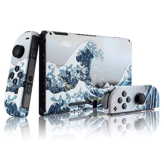 Alt view image 3 of 7 - DIY Replacement Shell Buttons for Nintendo Switch, Soft Touch Back Plate for Switch Console, Custom Housing Case with Full Set Buttons for Joycon Handheld Controller - The Great Wave @