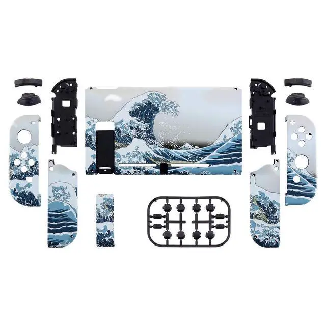 Alt view image 2 of 7 - DIY Replacement Shell Buttons for Nintendo Switch, Soft Touch Back Plate for Switch Console, Custom Housing Case with Full Set Buttons for Joycon Handheld Controller - The Great Wave @