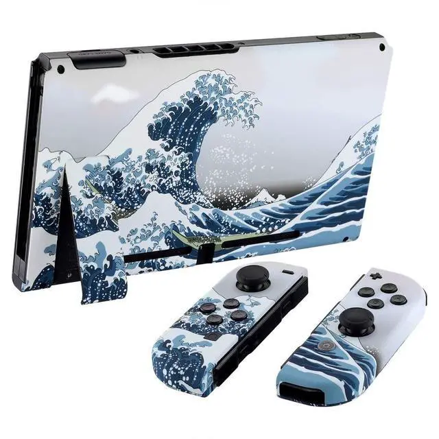 Alt view image 7 of 7 - DIY Replacement Shell Buttons for Nintendo Switch, Soft Touch Back Plate for Switch Console, Custom Housing Case with Full Set Buttons for Joycon Handheld Controller - The Great Wave @